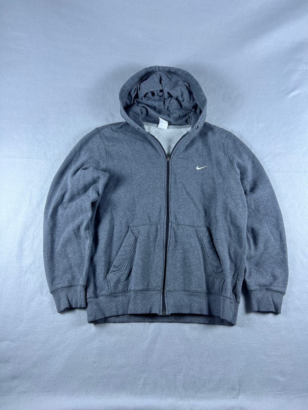 Nike Hoodie Mens L Heather Gray Full Zip Fleece Lined Pockets Sweatshirt Street